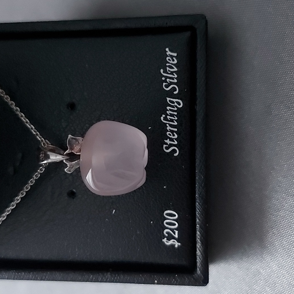 Dainty Rose Quartz Apple Pendant Necklace 925 Sterling Silver Chain - Picture 16 of 16